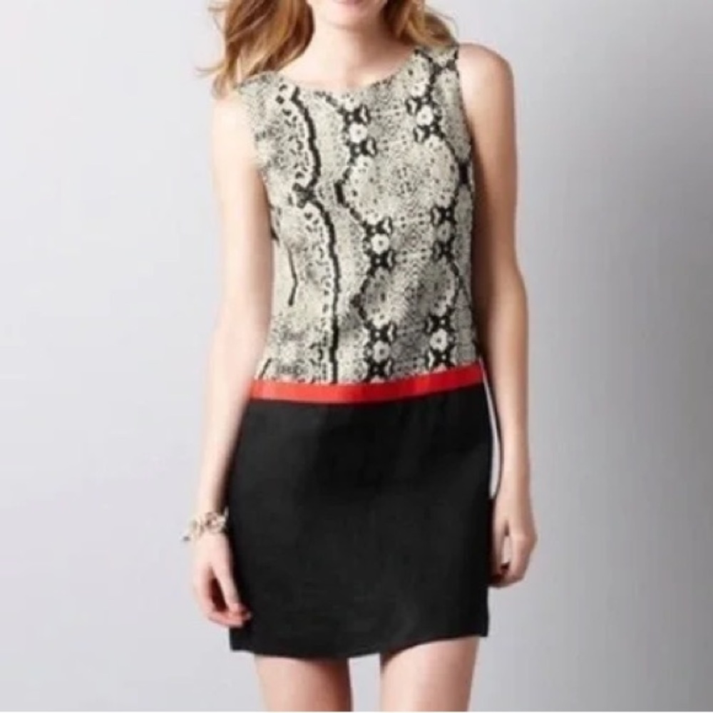 Ann Taylor LOFT Snake Print Linen Blend Color Block Shift Dress Sz 8